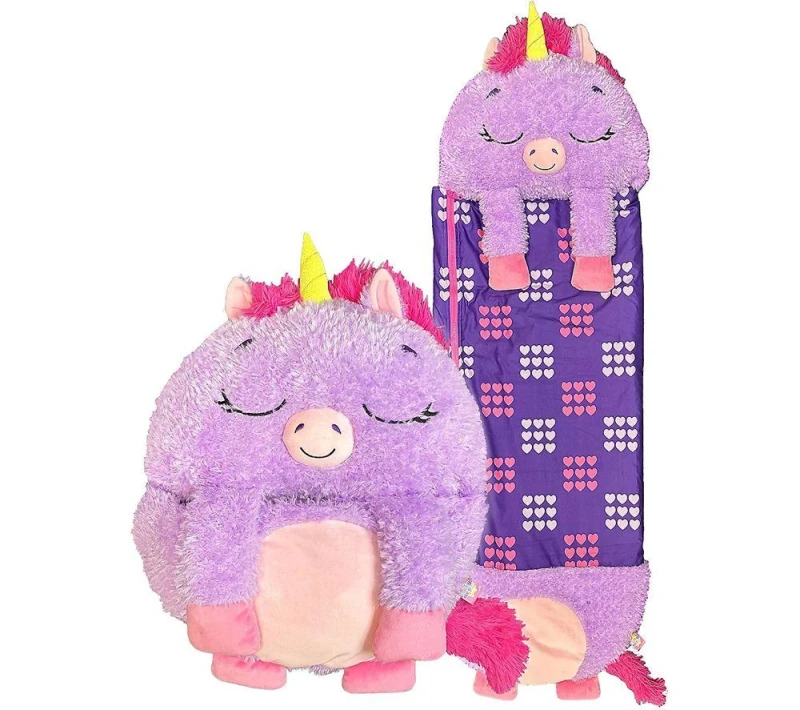 Image of HAPPY NAPPERS Purple Unicorn 2-in-1 Plush Toy & Sleeping Bag - Medium 5061059292209