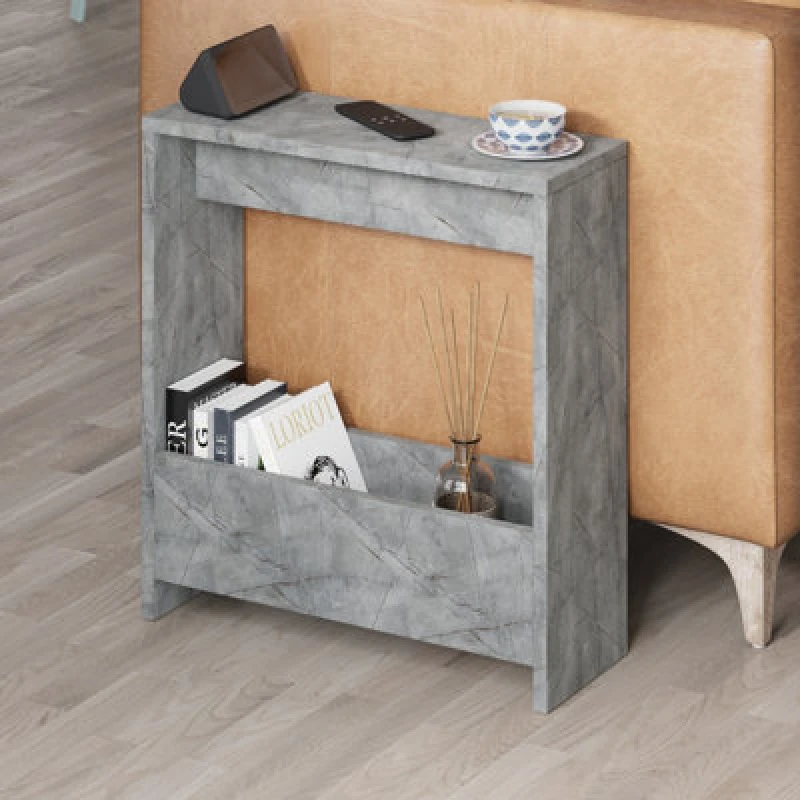 Image of Decortie End Table With Magazine Rack 20X55X60Cm Particleboard Gold Marble Effect, Gold 8683628012185