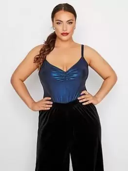 Image of Yours Blue Foil Bodysuit, Blue, Size 20, Women