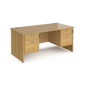 Image of Office Desk Rectangular Desk 1600mm With Double Pedestal Oak Top And Panel End Leg 800mm Depth Maestro 25 MP16P22O