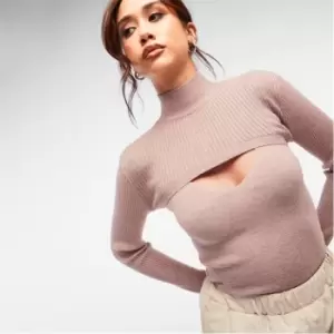 Image of Missguided V Neck Knit Cami with Long Sleeve Overlay - Brown