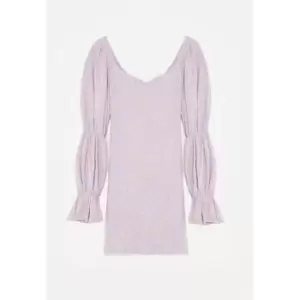 Image of Missguided Milkmaid Puff Sleeve Mini Dress Ls Ditsy - Purple