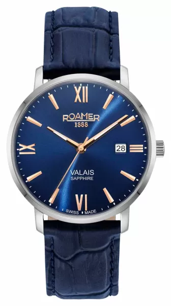 Image of Roamer 958833 41 43 05 Valais Gents Blue Dial With Rose Gold Watch