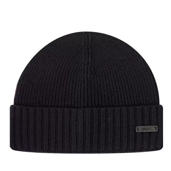 Image of HUGO BOSS Fati Ribbed Beanie Hat Black