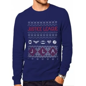Image of DC Originals - Justice League Fair Isle Mens Medium Christmas Jumper - Blue