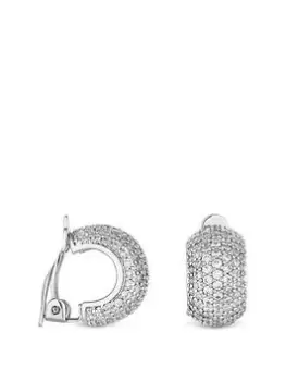 Image of Jon Richard Rhodium Plated Cubic Zirconia Chunky Pave Clip Earrings, Silver, Women