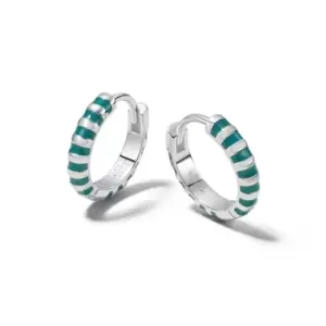 Image of Daisy London 925 Sterling Silver Teal Fine Stripe Huggie Hoop Earrings Sterling Silver