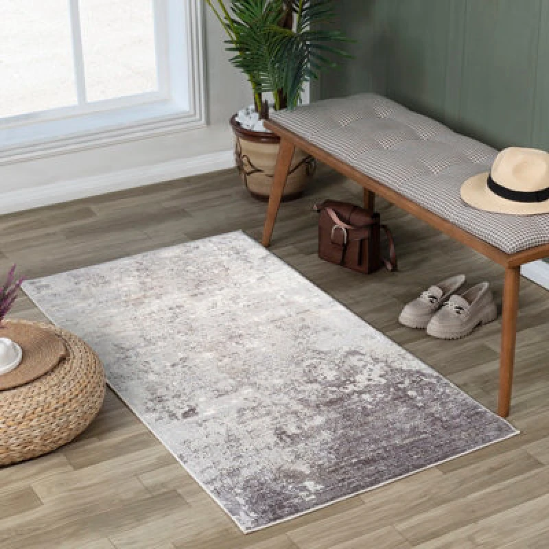 Image of Livabliss Abstract Modern Marble Silver Grey Fiona Area Rug 80 X 150 Cm - Easy Care, Non Shedding, Ideal For Living Room & Bedroom