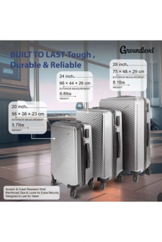 Image of Groundlevel Xl Delta Hard Shell 3 Piece Luggage Set - Silver