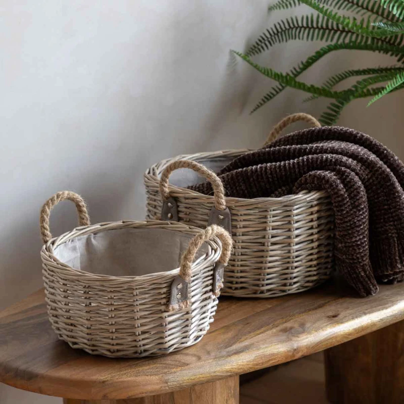 Image of Crossland Grove Canyon Round Basket Handle Natural Set Of 2, Brown 5061087223992