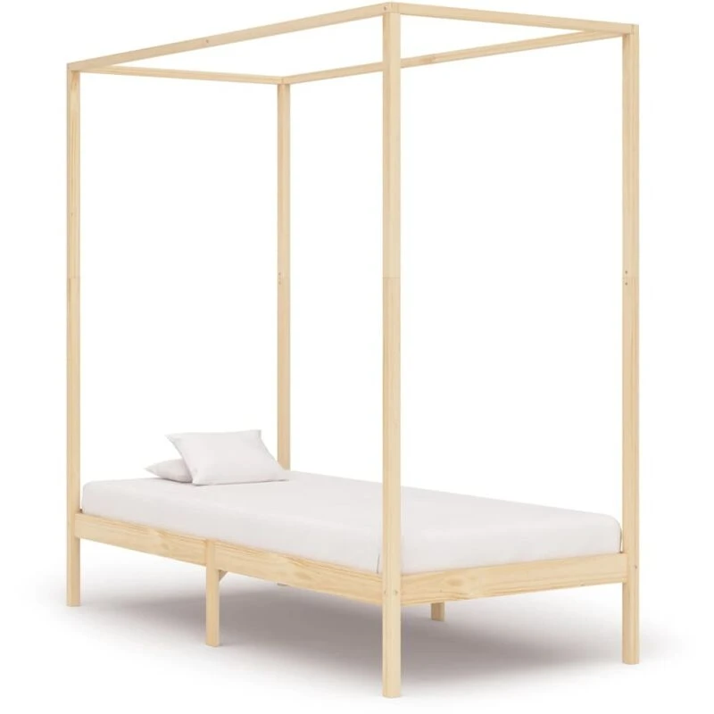 Image of vidaXL Solid Pine Wood Canopy Bed Frame 100x200cm Single Bed Bedroom Furniture