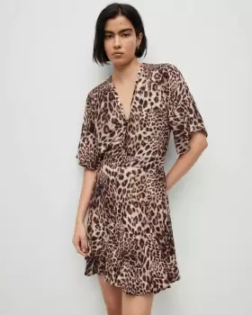 Image of AllSaints Dina Evita Leopard Print Mini Dress