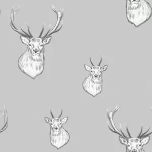 Image of Catherine Lansfield Stag Wallpaper, Light Grey