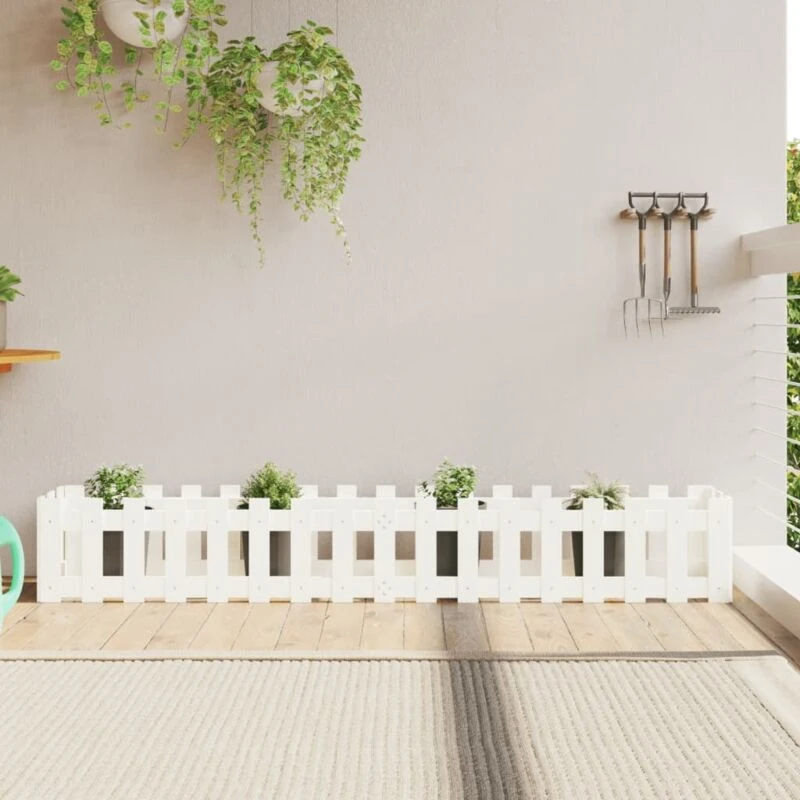 Image of vidaXL Raised Bed w/ Fence Design White 200x30x30cm, White 832503