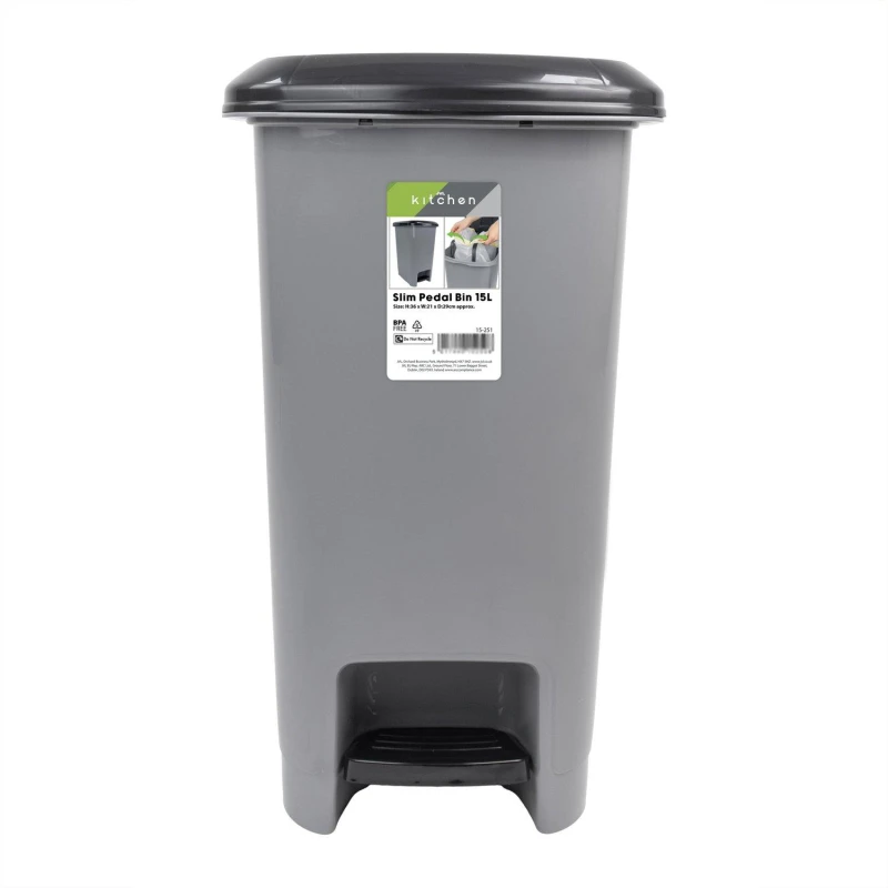 Image of JVL JVL Slim Pedal Bin - 15L Grey unisex 15L