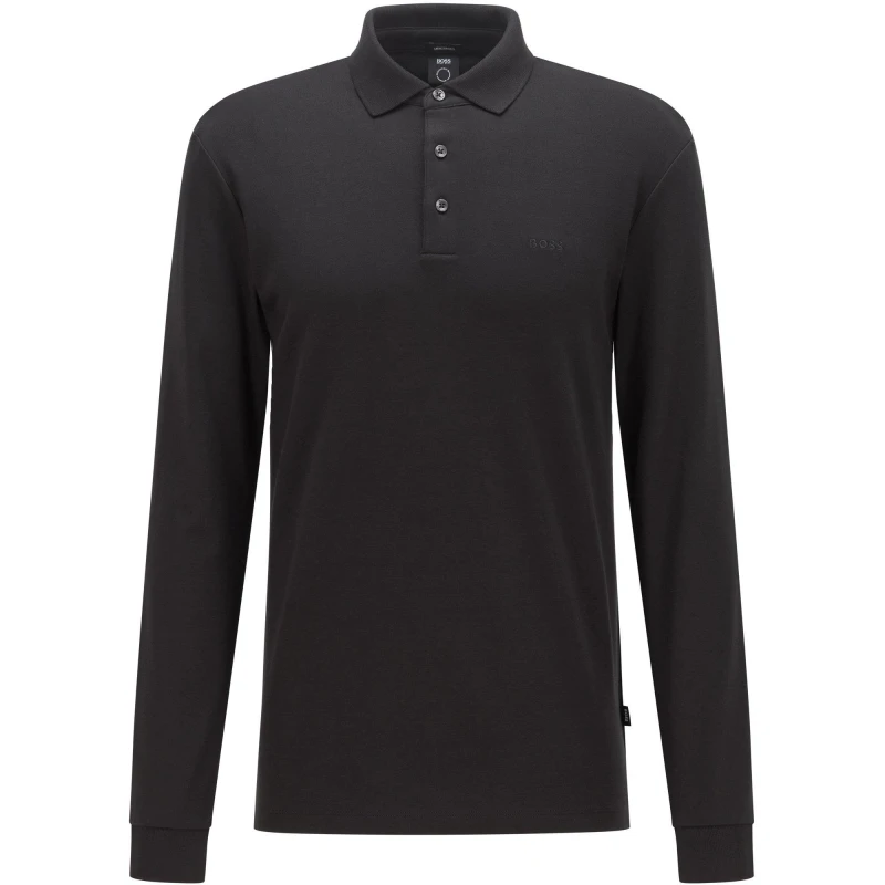 Image of Boss Mens HBB Pado 30 Long-Sleeve Polo Shirt, Iconic Logo Embroidered Black 001 male X Small