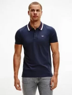 Image of Tommy Jeans Tommy Jeans Classics Tipped Stretch Polo Shirt, Twilight Navy, Size S, Men