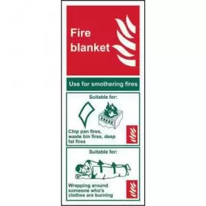 Image of Self adhesive semi-rigid PVC Fire Blanket sign 75 x 200mm. Easy to