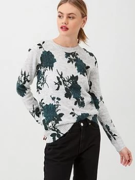 Image of Oasis Ella Print Fluffy Jumper, Multi Green, Size S, Women