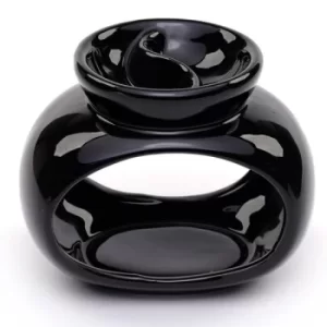 Image of Black Ceramic Oval Double Dish and Tea Light Oil and Tart Burner