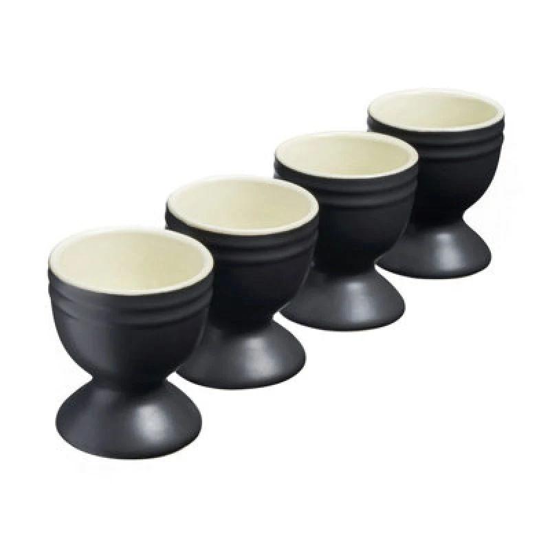 Image of Cooks Professional Set Of 4 Colourful Stoneware Egg Cups - Dishwasher & Microwave Safe - Black