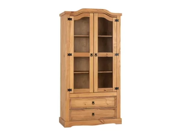 Image of Seconique Corona Pine and Glass 2 Door 2 Drawer Display Cabinet