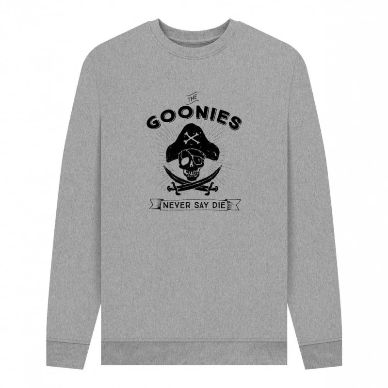 Image of The Goonies Mens Never Say Die Pirate Sweatshirt in Light Grey Size: Small Light Grey Male S