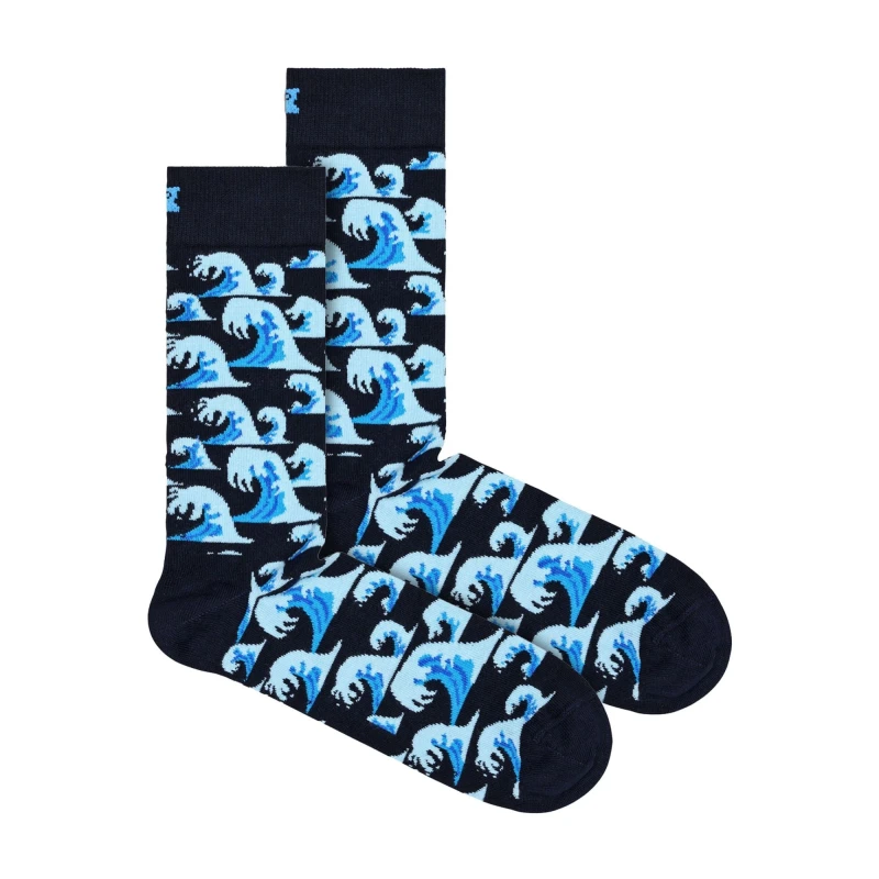 Image of Happy Socks Novelty Wave Design Soft Breathable Cotton Socks - Great Gift Blue