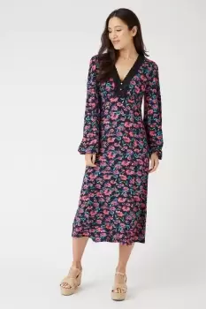 Image of Black Floral Lace Jersey Dress