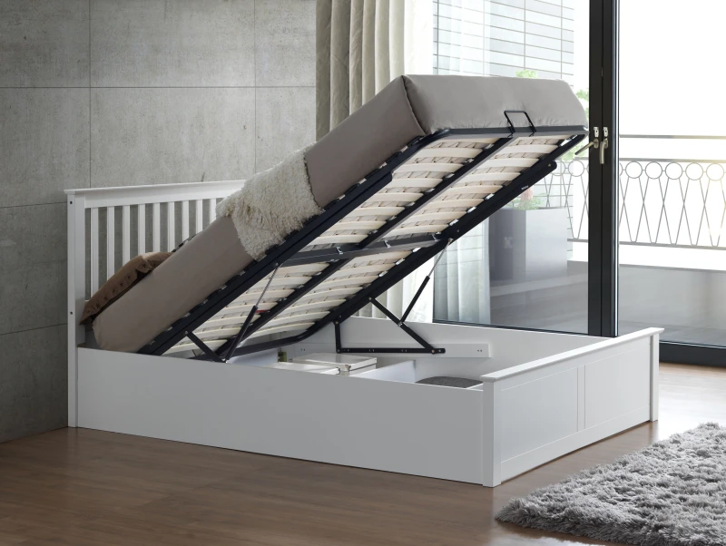 Image of Bedmaster Bedmaster Malmo Wooden Ottoman Bed And Primrose 2000 Pocket Sprung Memory Foam Mattress in White Size: Small Double White Small Double Uni