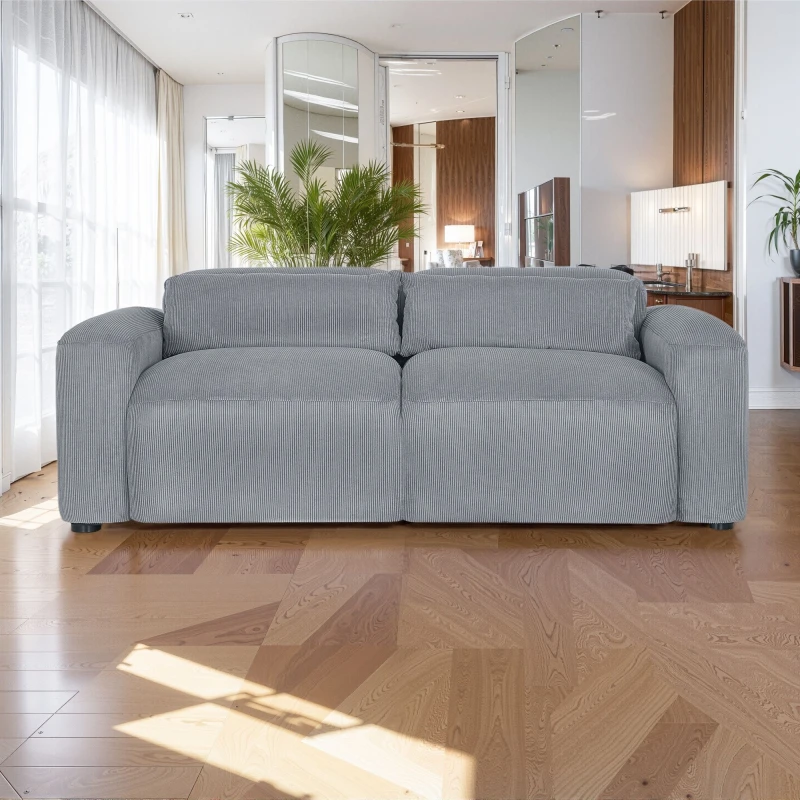 Image of FURNITURE ONE Indoor Sofa, Comfy Corduroy Couch with Spring Cushion, Pillows Mid Grey