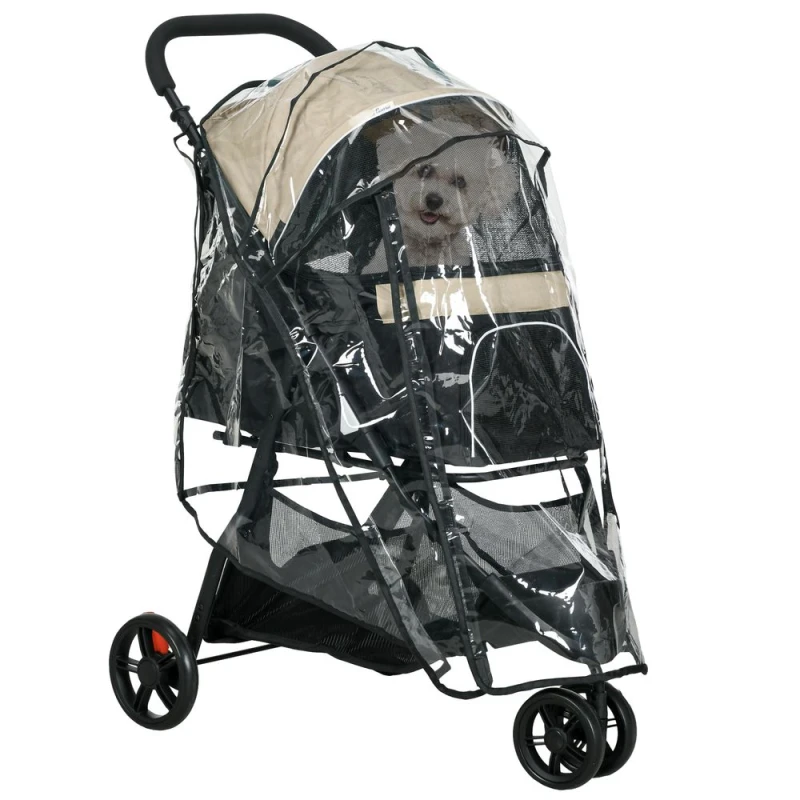 Image of PawHut Dog Stroller for XS/S Dogs/Cats w/ Cover - Brown, Brown D00-193V00KK