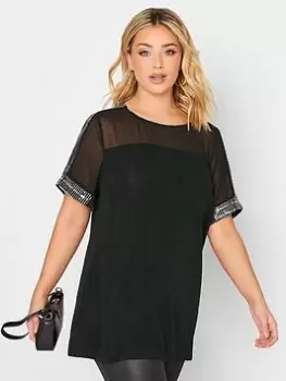 Image of Yours Contrast Short Sleeve Chiffon Top Black, Size 18, Women