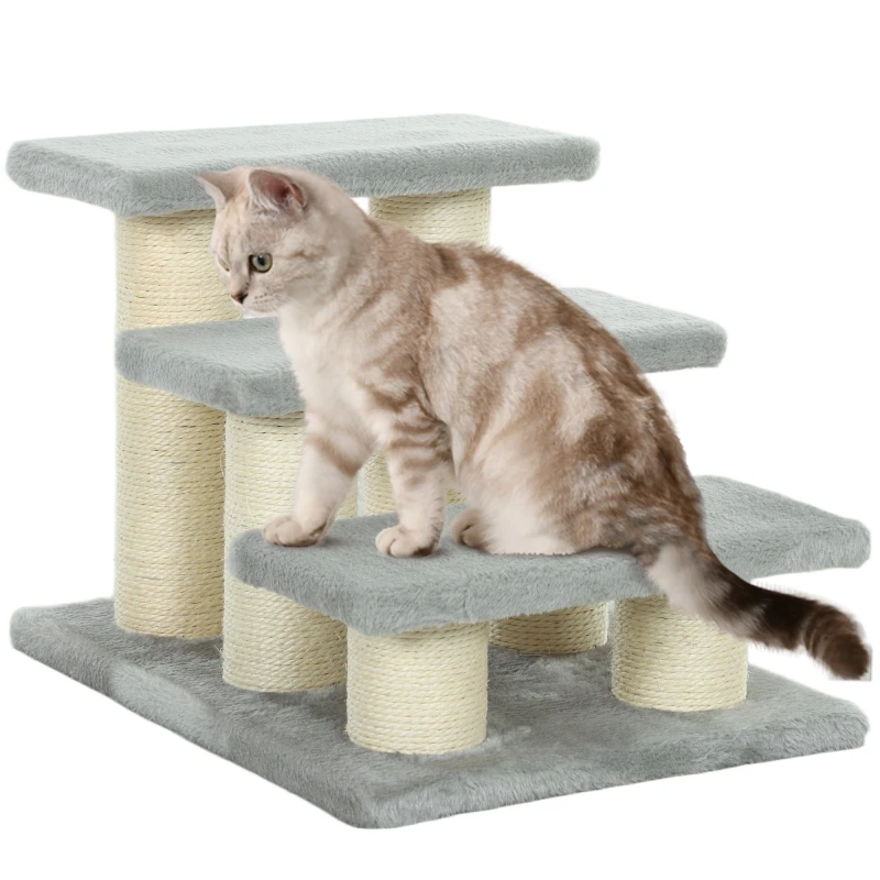 Image of PawHut Cat Steps 3 Stairs Deluxe Pet Portable Easy Climb Assistance Lightweight, Grey D33-003V00GY