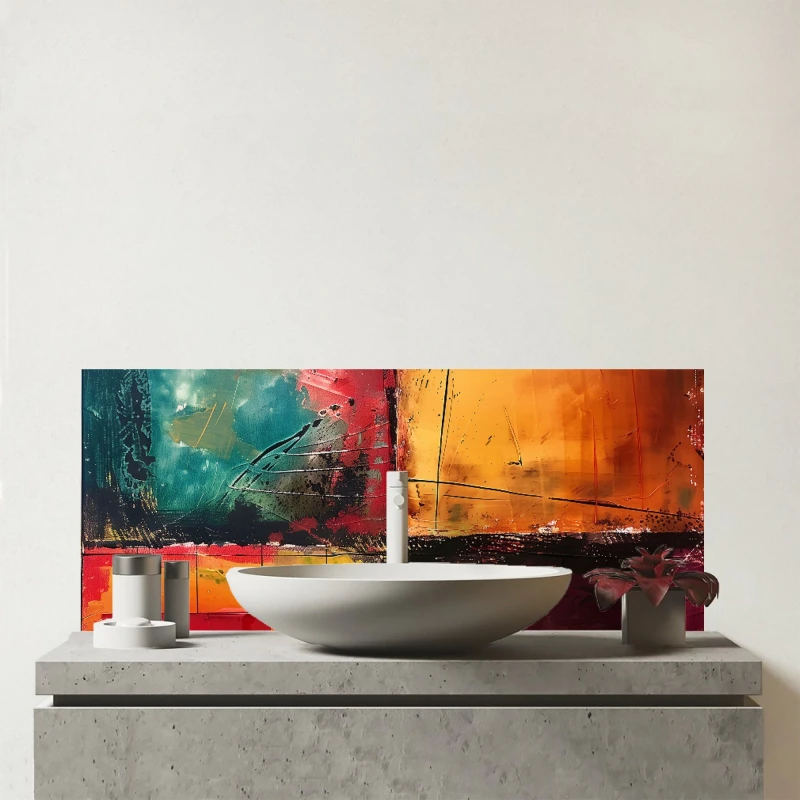 Image of Warren Reed - Designer Quadrant Fusion: Colours In Conflict Glass Bathroom Splashback Multicolor Unisex
