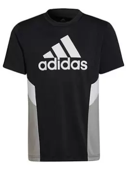 Image of adidas Older Boys Colourblock T-Shirt, Black/White/Grey, Size 7-8 Years