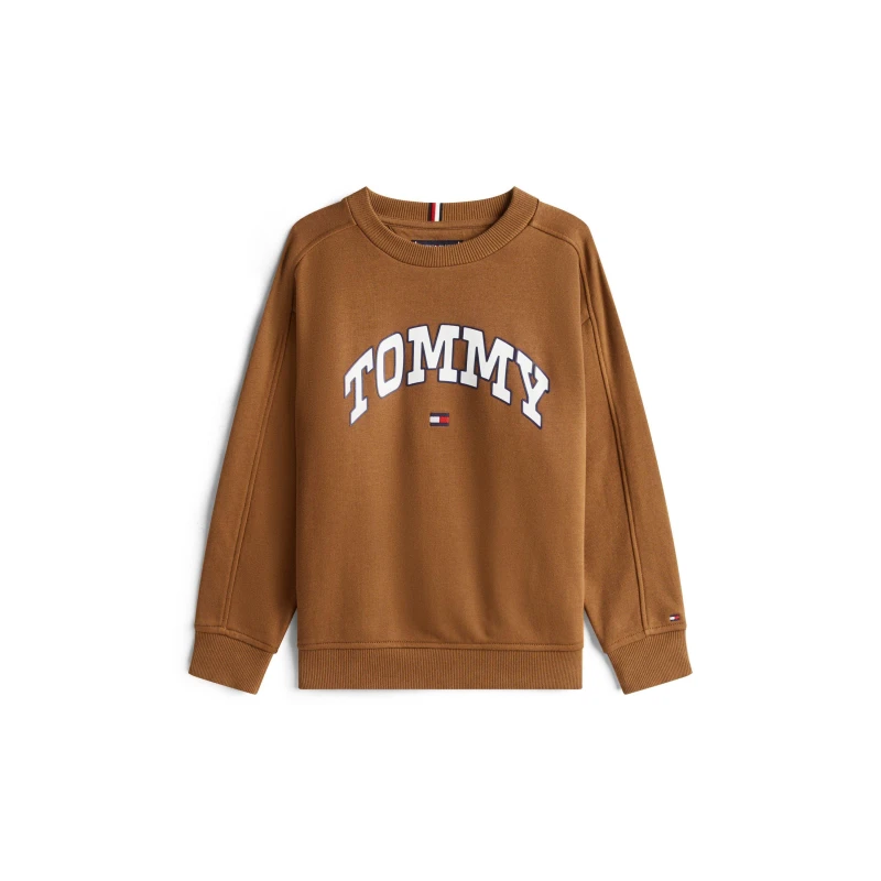 Image of Tommy Hilfiger Kids Varsity Cotton-Mix Relaxed Fit Crew Sweatshirt Pecan Nut male 8Y