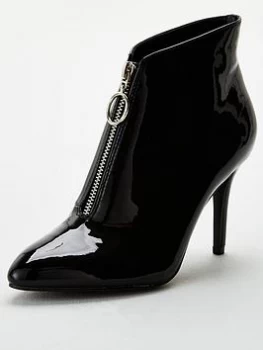 Image of Wallis Front Zip Pointed Ankle Boots - Black, Size 7, Women