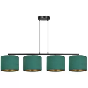 Image of Emibig Hilde Black Bar Pendant Ceiling Light with Green Fabric Shades, 4x E27