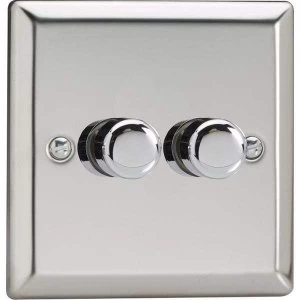 Image of Varilight Classic 2-Gang 2-Way Push-On/Off Rotary LED Dimmer - Mirror Chrome - JCP252
