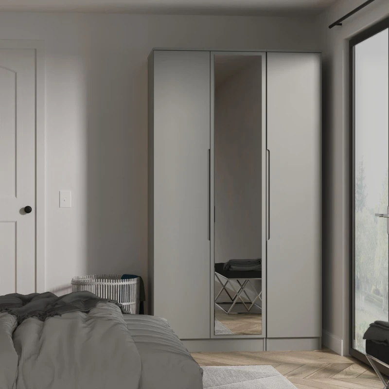 Image of Welcome Furniture Ready Assembled Milan Tall Triple Mirrored Wardrobe In Dusk Grey MIL147DGDG