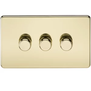 Image of KnightsBridge 60-400W 3G 2 Way 230V Screwless Polished Brass Electric Dimmer Switch