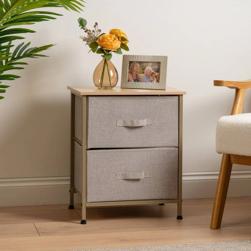 Image of Scottish Everlastings Ltd 2 Drawer Beige Cabinet with Beige Fabric Drawers Beige Unisex