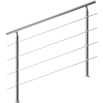 Image of Banisters Stainless Steel Indoor and Outdoor Handrail Railing Balustrade Balcony 4 crossbars, 150cm - Monzana