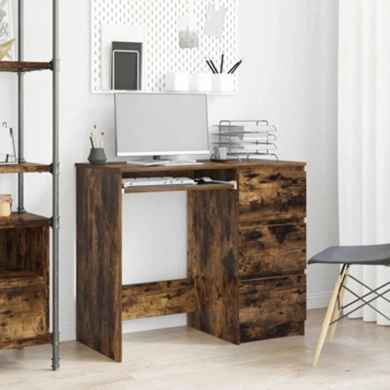 Image of Vidaxl Desk Smoked Oak 90X45X76cm Engineered Wood, Brown 815507
