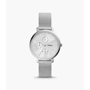 Image of Fossil Womens Jacqueline Multifunction Stainless Steel Mesh Watch - Silver