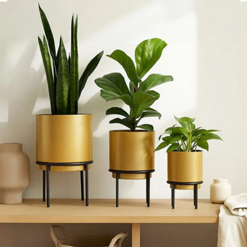 Image of Orsina Avento Set Of Three Gold Finish Planters