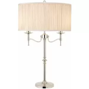 Image of Avery Luxury Twin Table Lamp Bright Nickel & Beige Shade Traditional Bulb Holder
