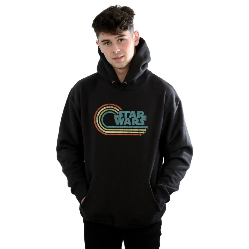 Image of Star Wars Star Wars Men Retro Wave Logo Hoodie in Black Size: Small Black S Male 5057981325108