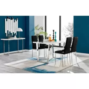 Image of Furniture Box Kylo White High Gloss Dining Table and 4 Black Velvet Milan Chairs